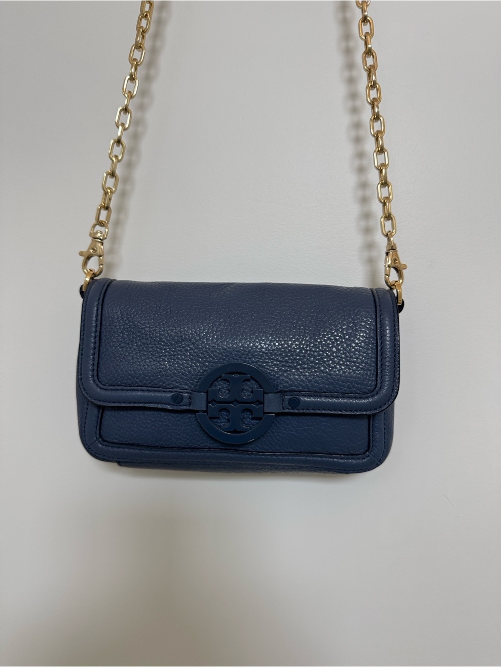 Tory Burch Pebbled Leather Crossbody with Gold Chain